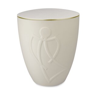 Urne Genesis Cremewei&szlig; Schwebender Engel mit Dekorring Gold 3mm