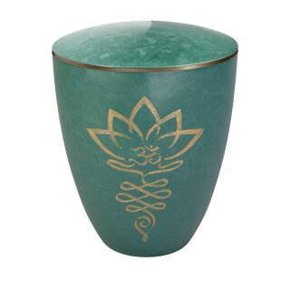 Urne Genesis Gravur Lotusbl&uuml;te Jade mit Dekorring Gold 3mm