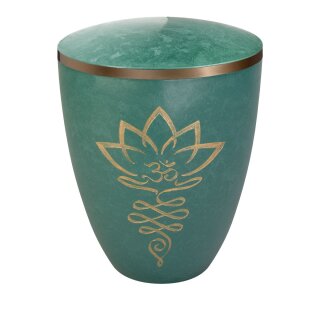 Urne Genesis Gravur Lotusbl&uuml;te Jade mit Dekorring Gold 9mm
