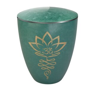 Urne Genesis Gravur Lotusbl&uuml;te Jade mit Dekorring Silber 3mm