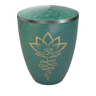 Urne Genesis Gravur Lotusbl&uuml;te Jade mit Dekorring Silber 9mm
