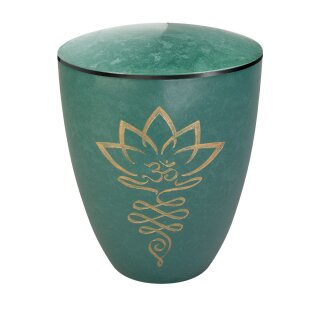 Urne Genesis Gravur Lotusbl&uuml;te Jade mit Dekorring Schwarz 3mm