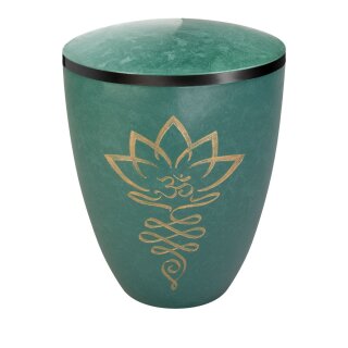 Urne Genesis Gravur Lotusbl&uuml;te Jade mit Dekorring Schwarz 9mm