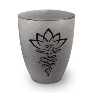 Urne Genesis Gravur Lotusbl&uuml;te Silber mit Dekorring Gold 3mm