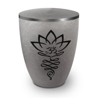 Urne Genesis Gravur Lotusbl&uuml;te Silber mit Dekorring Silber 9mm
