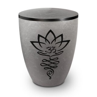 Urne Genesis Gravur Lotusbl&uuml;te Silber mit Dekorring Schwarz 9mm