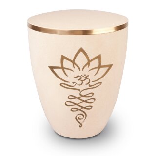 Urne Genesis Gravur Lotusbl&uuml;te Weiss mit Dekorring Gold 9mm