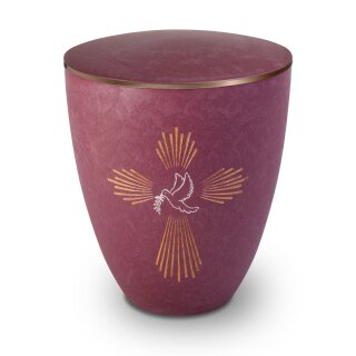 Urne Genesis Gravur Taube und Kreuz Magnolie mit Dekorring Gold 3mm