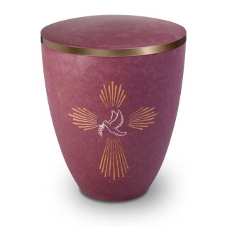 Urne Genesis Gravur Taube und Kreuz Magnolie mit Dekorring Gold 9mm