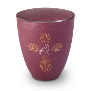 Urne Genesis Gravur Taube und Kreuz Magnolie mit Dekorring Silber 3mm