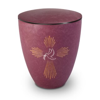Urne Genesis Gravur Taube und Kreuz Magnolie mit Dekorring Schwarz 3mm