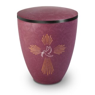 Urne Genesis Gravur Taube und Kreuz Magnolie mit Dekorring Schwarz 9mm