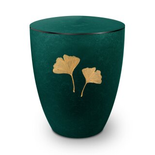 Urne Genesis Gravur Ginkgoblatt Gr&uuml;n mit Dekorring Schwarz 3mm