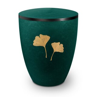 Urne Genesis Gravur Ginkgoblatt Gr&uuml;n mit Dekorring Schwarz 9mm