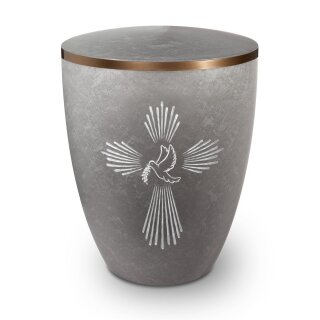 Urne Genesis Gravur Taube und Kreuz Silber mit Dekorring Gold 9mm