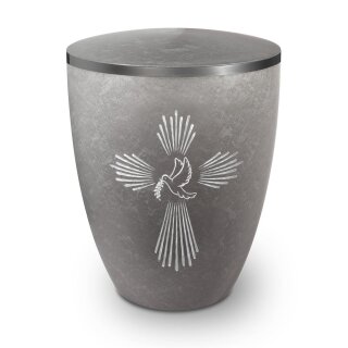 Urne Genesis Gravur Taube und Kreuz Silber mit Dekorring Silber 9mm