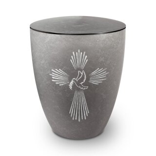 Urne Genesis Gravur Taube und Kreuz Silber mit Dekorring Schwarz 3mm