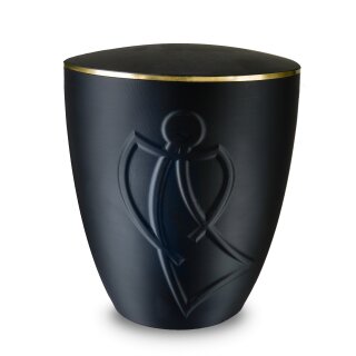 Urne Genesis Schwarz Schwebender Engel mit Dekorring Gold...