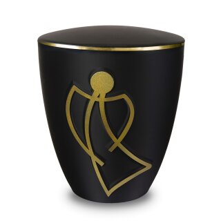 Urne Genesis Schwarz mit Engelapplikation mit Dekorring...