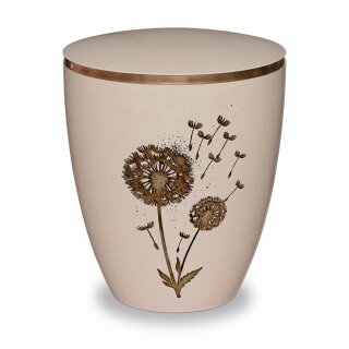 Urne Genesis Gravur Pusteblume Cremewei&szlig; mit Dekorring Gold 9mm