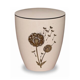 Urne Genesis Gravur Pusteblume Cremewei&szlig; mit Dekorring Schwarz 3mm