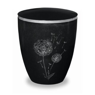 Urne Genesis Gravur "Silber" Pusteblume Schwarz mit Dekorring Silber 9mm