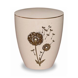 Urne Genesis Gravur Pusteblume Cremewei&szlig; Strassstein mit Dekorring Gold 3mm