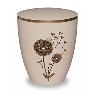 Urne Genesis Gravur Pusteblume Cremewei&szlig; Strassstein mit Dekorring Gold 9mm