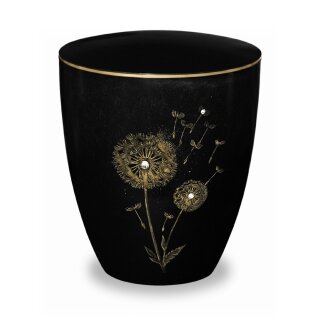 Urne Genesis Gravur "Gold" Pusteblume Schwarz Strassstein mit Dekorring Gold 3mm