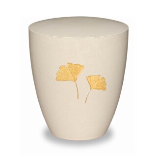 Urne Genesis Gravur Cremewei&szlig; Ginkgoblatt Gold Standard