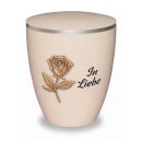 Urne Genesis Cremewei&szlig; mit Applikation Rose und Gravur "In Liebe"