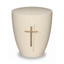 Urne Genesis Cremewei&szlig; mit Applikation Kreuz Anthik