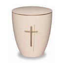 Urne Genesis Cremewei&szlig; mit Applikation Kreuz Anthik