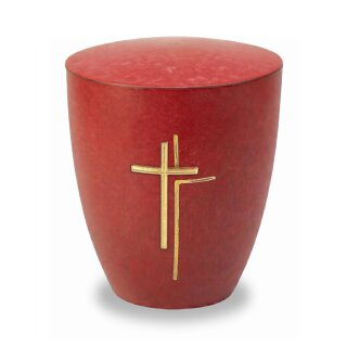 Urne Genesis Purpurrot mit Applikation Kreuz Gold und Gravur Gold Standard