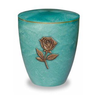 Urne Genesis Jade mit Applikation Rose Braun mit Dekorring Gold 3mm