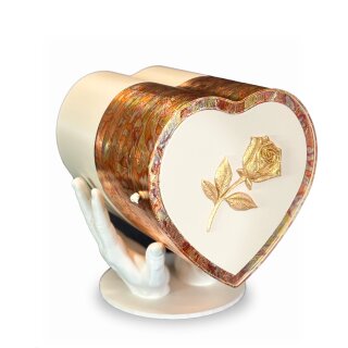 Herzurne Applikation Rose mit Schlagmetallbord&uuml;re...
