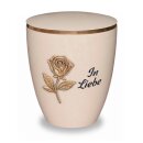 Urne Genesis Cremewei&szlig; mit Applikation Rose und Gravur "In Liebe" Gold Standard