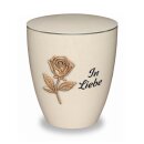 Urne Genesis Cremewei&szlig; mit Applikation Rose und Gravur "In Liebe" Gold Standard