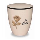 Urne Genesis Cremewei&szlig; mit Applikation Rose und Gravur "In Liebe" Gold Standard