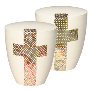 Urne Genesis Cremewei&szlig; mit Design Kreuz