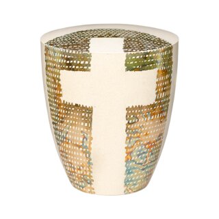 Urne Genesis Cremewei&szlig; mit Design Kreuz umrahmt