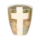 Urne Genesis Cremewei&szlig; mit Design Kreuz umrahmt