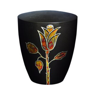 Urne Genesis Schwarz mit Design Rose