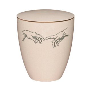 Urne Genesis Gravur Hand to Hand Cremewei&szlig; mit Dekorring Gold 3mm