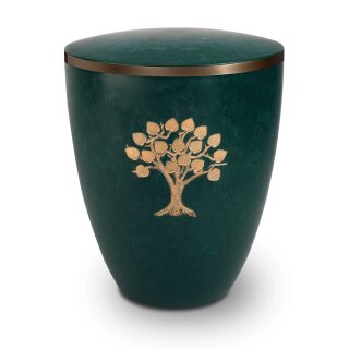 Urne Genesis Gravur Lebensbaum Gr&uuml;n mit Dekorring Gold 9mm