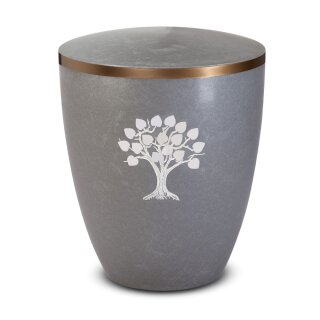 Urne Genesis Gravur Lebensbaum Silber mit Dekorring Gold 9mm