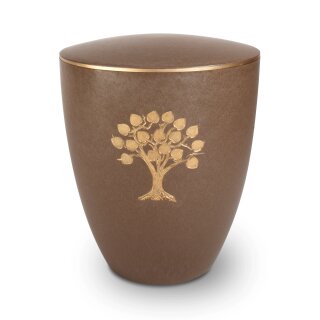 Urne Genesis Gravur Lebensbaum Kastanie mit Dekorring Gold 3mm