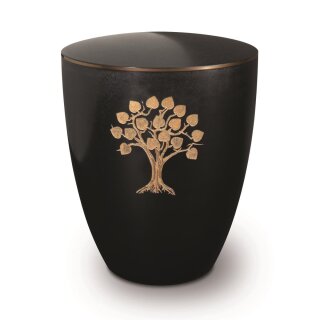 Urne Genesis Gravur Lebensbaum Schwarz mit Dekorring Gold 3mm