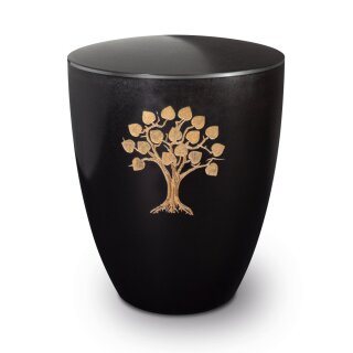 Urne Genesis Gravur Lebensbaum Schwarz mit Dekorring Silber 3mm