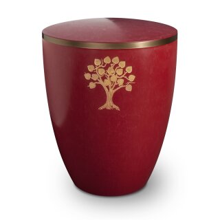 Urne Genesis Gravur Lebensbaum Purpurrot mit Dekorring Gold 9mm